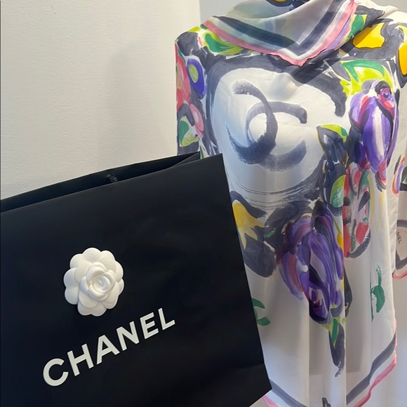 Chanel Multicolor Scarf Watercolor Print Scarf 34”x32” - Picture 1 of 14